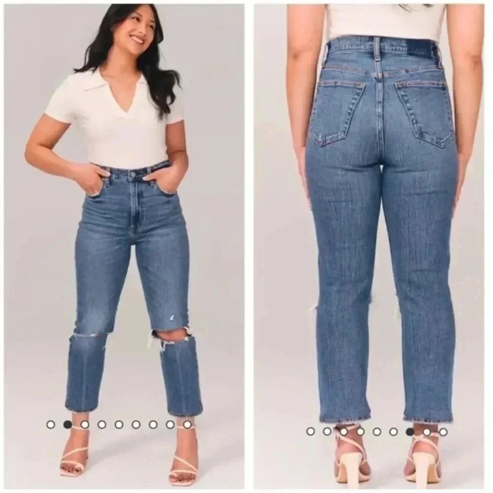 Long A&F Ultra High Rise Ankle Straight Jean